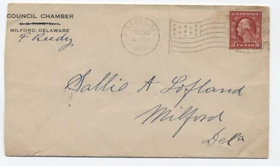 1923 Milford DE flag cancel cover 2ct WF 38pts [S.4746] - Image 1 of 3
