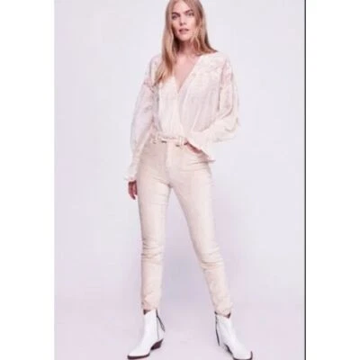 Pantalones boho We The Free elásticos de terciopelo aplastado pierna recta tobillo cintura alta 30 Foto 1 de 4