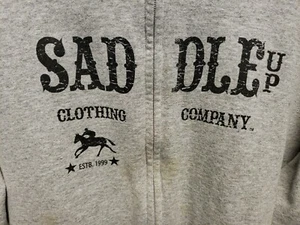 Saddle up Women Sweat Shirt Size L Gray Zipper Front Grunge - Picture 1 of 9