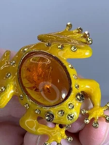 Frosch Gelb Emaille Echt Bernstein Strass Vintage Gold Brosche Pin M-3640 - Bild 1 von 5
