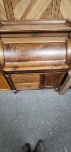 Antique Roll Top Secretary Desk, Filing Desk, All Real Wood , Unknown Origin - Picture 1 of 8