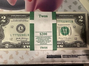 2017A Uncirculated Sequential $2 Dollar Bills Fancy Serial Numbers 77722801-900 - Picture 1 of 3
