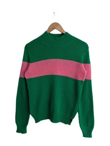 Jumper 1234 Pullover SIZE 1 / UK 6/8 Sweater 100% Cashmere Knitted Green Pink  - Picture 1 of 6