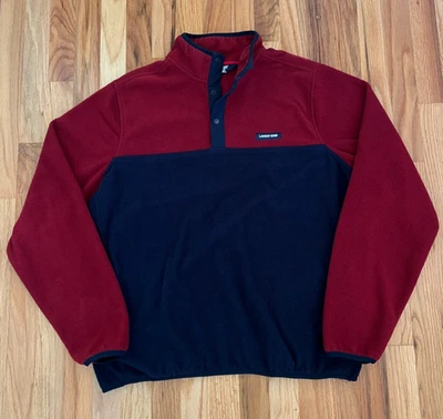 Mens Vintage Lands End Fleece Snap Pullover Red Navy Colorblock Size L Outdoors - Image 1 of 4