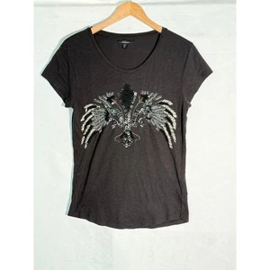 Zara sequin tee black bird creature wings Y2K whimsygoth - Picture 1 of 4
