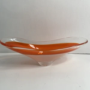 Flygsfors Coquille Naranja Blanco Cuenco Paul Kedelv Sin Firmar MCM Usado 13” Largo - Imagen 1 de 21