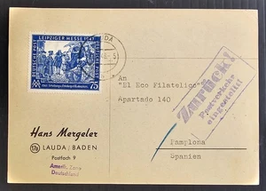1948 Germany Postcard ties 75pfg cd Lauda-Pamplona - Picture 1 of 2