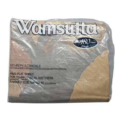 Vintage Wamsutta King Flat Sheet Key West 180 Count Percale No Iron New Bedding - Image 1 of 4