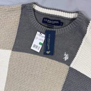 U.S Polo Assn Maglione Uomo Grande Patchwork Girocollo Multicolore Preppy - Foto 1 di 12