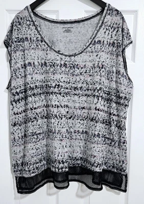 DKNY JEANS Gray Purple Print Black Mesh Sleepwear Lounge Pajama Sleep Top 2X 3X - Image 1 of 4