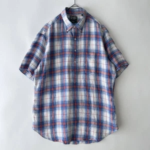 GITMAN VINTAGE L Linen 100% Pullover BD Shirt Check Relaxed Fit Large - Picture 1 of 10