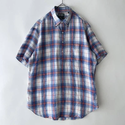 GITMAN VINTAGE L Linen 100% Pullover BD Shirt Check Relaxed Fit Large - Image 1 of 4