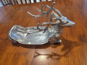 Vtg Metal Silver Deer Tabletop Container Decor Holiday Antlers India Aspen Home - Picture 1 of 13