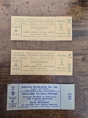 1940s CBS Columbia Square & ABC Hollywood Radio Show Admission Tickets Lot of 3 - Image 1 of 2