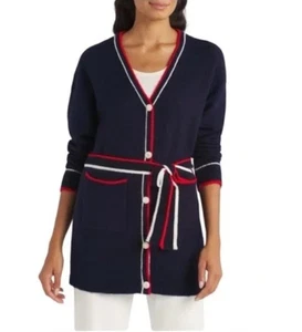 Cárdigan Vigoss Azul Marino Longline Cinturón Talla M Perla Dorado Botones Borde Náutico Nuevo con Etiquetas  - Imagen 1 de 8