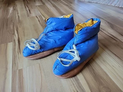 Zapatillas de cuero vintage años 60 70 REI azul relleno de plumón de pato botines de nailon talla L Foto 1 de 4