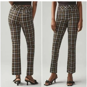 Anthropologie Slim Cropped Kick Flare Hose Größe 12 schwarz und Kürbis kariert Boho - Bild 1 von 10