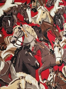 Vintage Robert Kaufman Horses on Red Cotton Fabric Quilt Craft NEW 2/3 YD 44" W - Picture 1 of 6