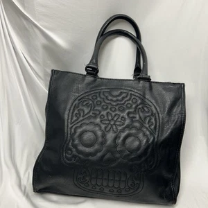 Loungefly Black Leather Embossed Skull Purse Day of the Dead Dia de los Muertos - Picture 1 of 13