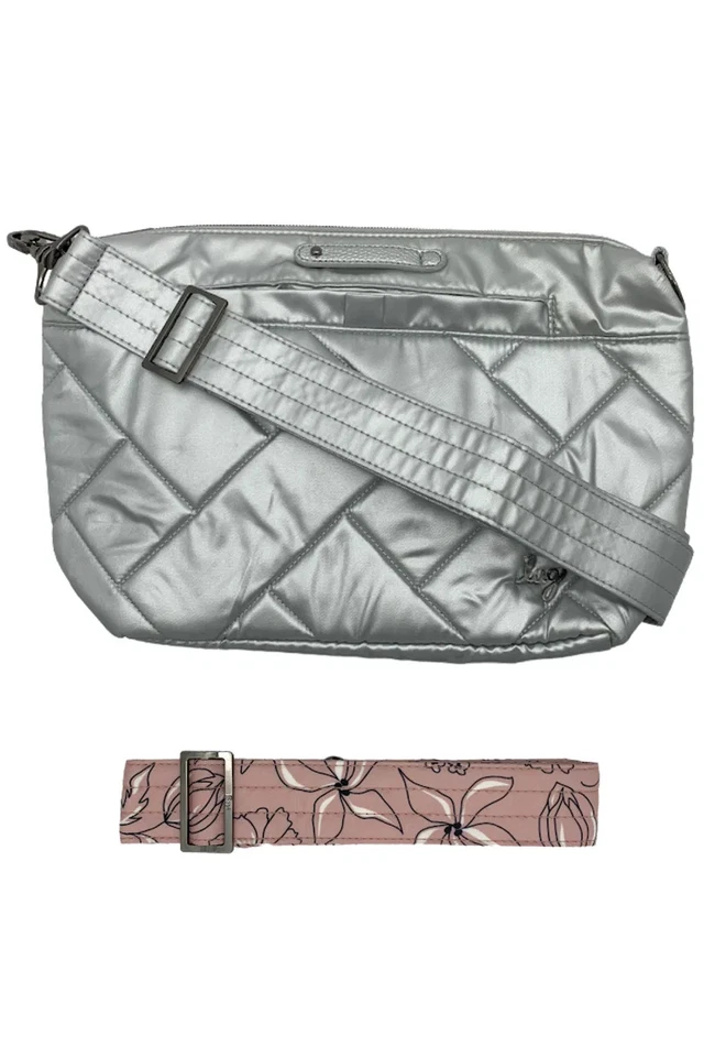 Lug Flare 2 Metallic Silver Crossbody Bag - RFID Protected Retractable Key Pen