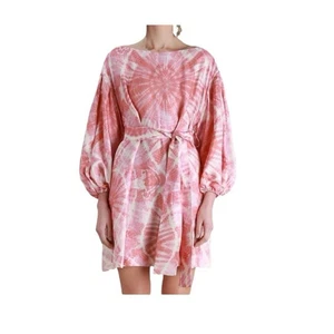 Zimmermann Winsome Cinch Kleid rosa weiß Batik Langarm Kleid US Größe 8 - Bild 1 von 12