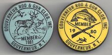 Gouverneur NY Rod And Gun Club 1980 &  Pin 1981 Member Pins Buck & Trout