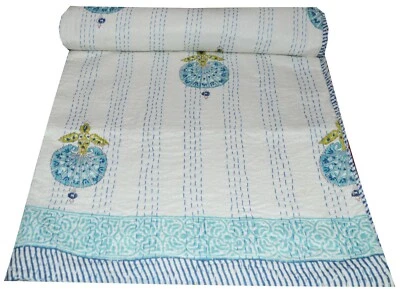 Colcha india edredón Kantha doble bloque vintage de algodón hecha a mano Foto 1 de 4