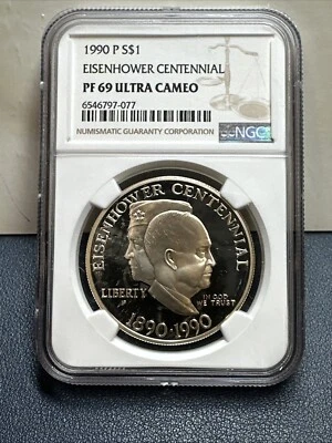 1990-P Eisenhower Commemorative Dollar Prestige Set PF69 UCAM NGC Brown Label - Image 1 of 2