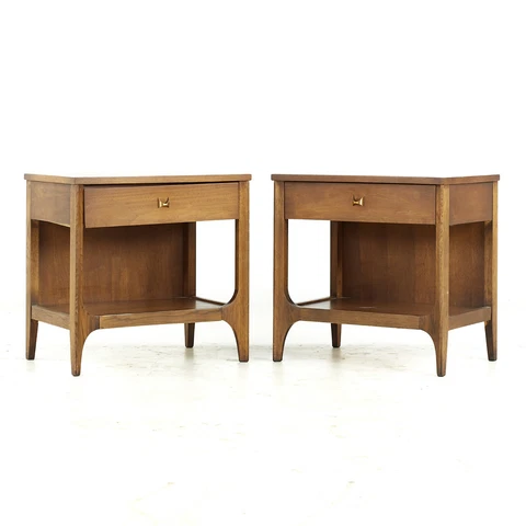 Broyhill Brasilia Mid Century Walnut and Brass Nightstands - Pair Cover