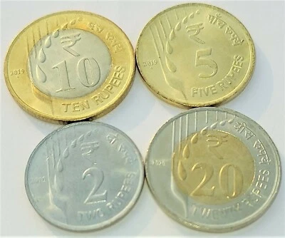 India SET of 4 Rain Drop Coins of denominations Rs 2, 5, 10 & 20, years 2019-20 - Image 1 of 2