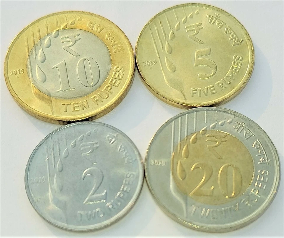 India SET of 4 Rain Drop Coins of denominations Rs 2, 5, 10 & 20, years 2019-20 - Image 1 of 2