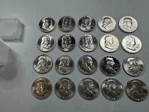(20) 1963 US MINT SILVER FRANKLIN HALF DOLLARS, 1 ROLL, all BU/MS coins!!!! - Picture 1 of 8