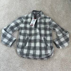 Members Mark Cuddly Sherpa Pullover 7/8 Kids 1/4 Zip PLAID GRAY/WHITE Soft NWT - Picture 1 of 13