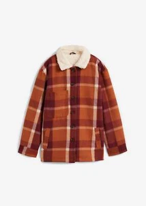 Shaket mit Teddyfutter Gr. 52 Orangebraun Kariert Damen Langarm Casual-Jacke Neu - Bild 1 von 1