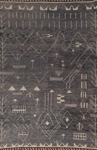 Abstract Charcoal Moroccan Living Room Rug 6x9 Wool Hand-knotted Oriental Carpet - Picture 1 of 18