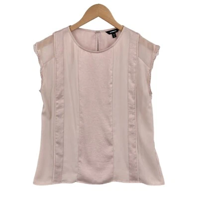Blusa Express para mujer pequeña rosa inserciones de encaje sin mangas pulóver ligero Foto 1 de 4