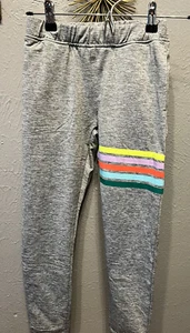Rockets of Awesome Girls Gray Pocket Jogger Pants Rainbow Neon Stripes Size 10 - Picture 1 of 8