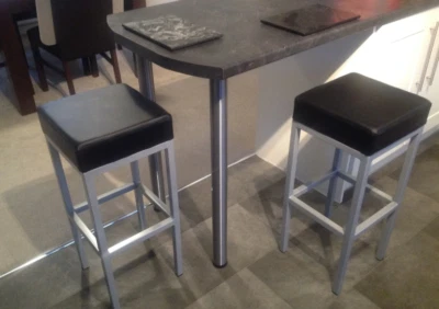 2 x Black Faux Leather Stools Breakfast Kitchen Diner Bistro Chair Bar Cube Seat - Image 1 of 2