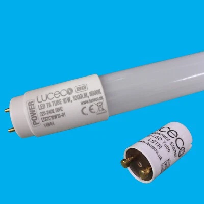 2x 600mm (2ft) 10W LED T8 G13 6500K Daylight Tube Strip Light Bulb & Starter - Image 1 of 2