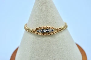 14k Vintage Gold, Diamond And Sapphire Rope Bracelet. 6.3Grams - Picture 1 of 7
