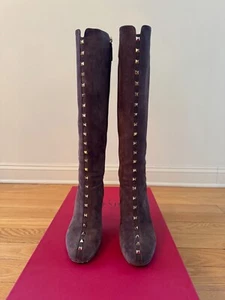 Valentino rockstud tall women's boots in brown suede 39 - Picture 1 of 9