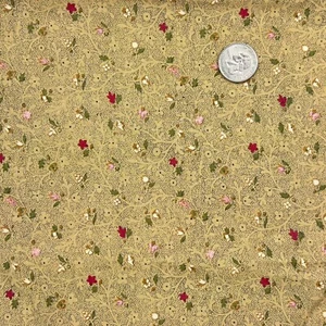 Vintage Piccolo Tessuto Floreale 37" x 44" Yard Pz Stampa Delicata Marrone Rosa Verde Nero - Foto 1 di 6