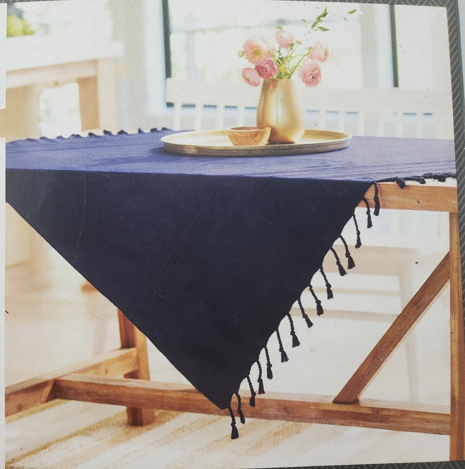 Threshold 100 Cotton Dark Navy Blue Table Throw with Fringe 50" "