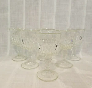 6 Vintage Diamond Point Clear Goblets Indiana Glass Wine Glasses mint condition - Picture 1 of 5