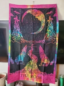 Wolves Under Moon Tapestry Wall Hanging 29x44in Home Decor College Dorm Colorful - Picture 1 of 1