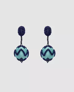 $475 Oscar de la Renta Women's Blue Beaded Ball Drop Clip-On Earrings - Picture 1 of 3