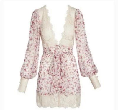 Roupão For Love And Lemons Melrose Chemise MÉDIO-NOVO SEM ETIQUETAS-Marfim/Rosa $129 - Imagem 1 de 4