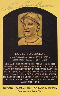 Lou Boudreau Signed Hall of Fame Postcard PSA/DNA COA Yellow HOF Plaque Auto'd - Image 1 of 4