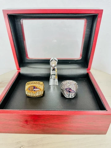 2pcs Baltimore Ravens Super Bowl Ring Set W Case + Trophy 🇺🇸 SHIP, 2000/2012 Cover