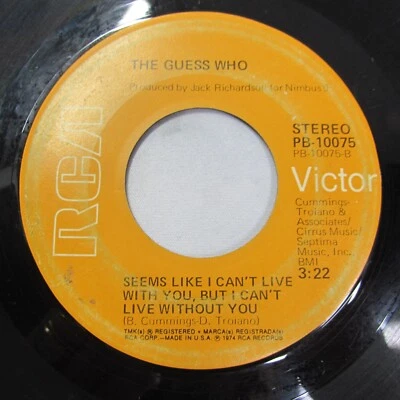 Guess Who Dancin' Fool / Seems Like I Can't Live With You Promo USA 45 RPM GOOD! - Image 1 of 4